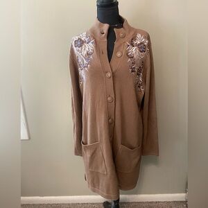 Bob Mackie’s wearable art Embroidered Brown Women's Sweater